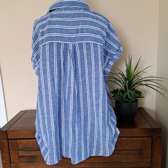 ❤️ NWT Jachs Girlfriend Short Sleeved Linen Blend Blouse XXL Striped Lightwe… - Picture 6 of 14